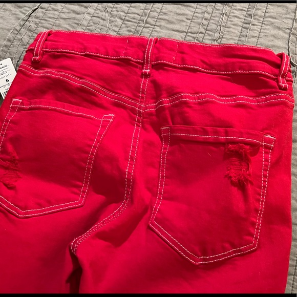 NWT Garage Retro High Waist Red Distressed jeans jeggings white stitching sz 5 - Picture 3 of 10